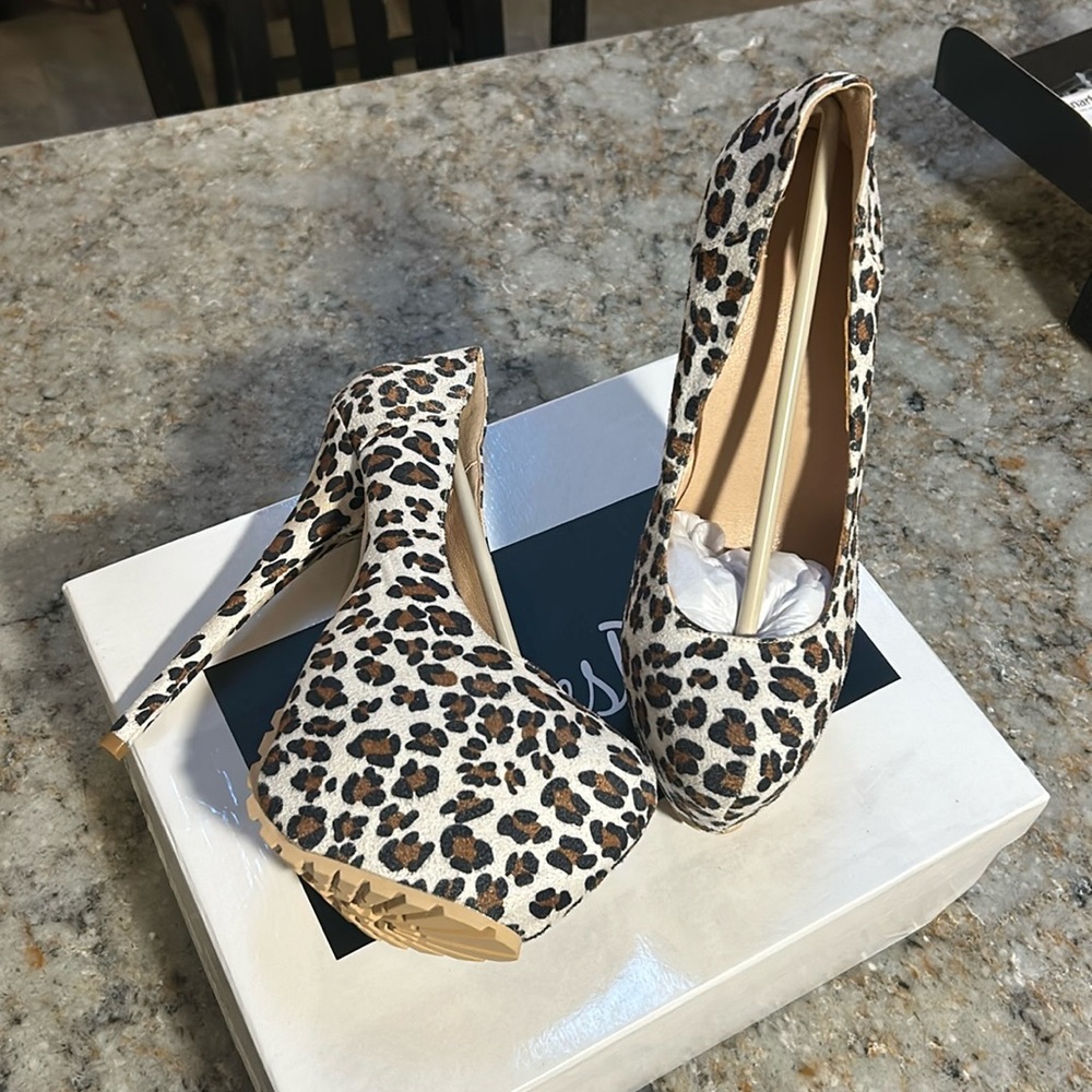 White Leopard Print Heels
